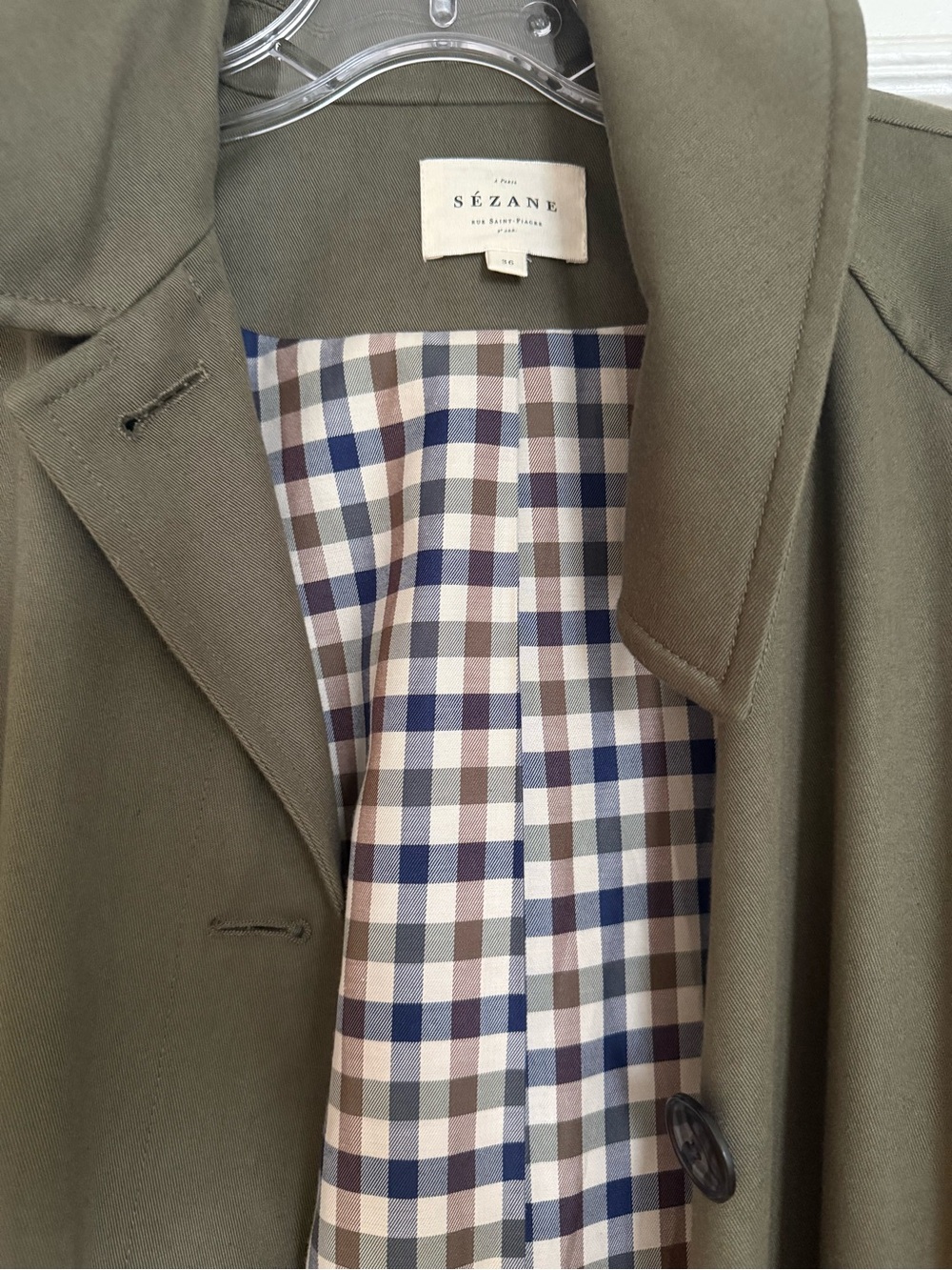 Sezane Olive Green Long Trench Coat - Picture 3 of 3